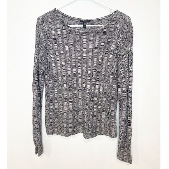 Eileen fisher silk linen open knit sweater gray black - Picture 2 of 5